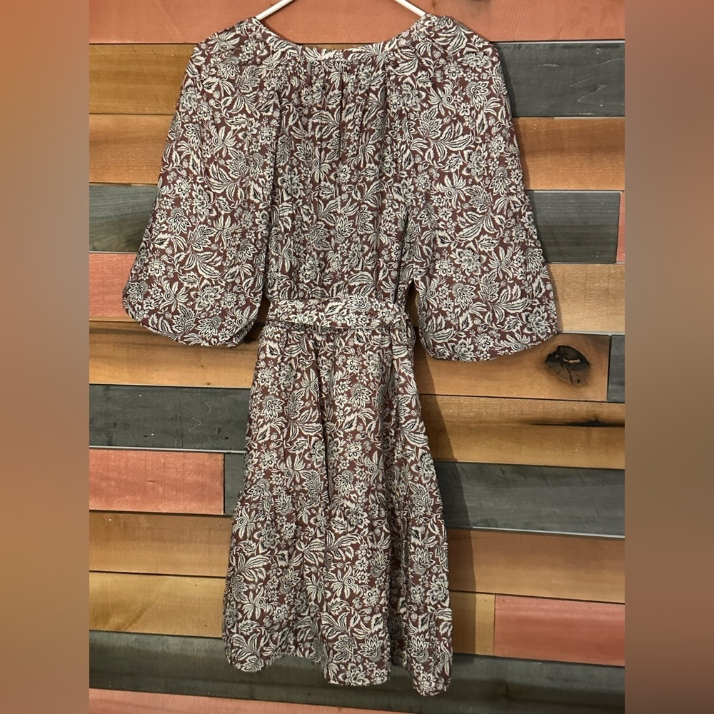 Mango brand Bordeaux burgundy and cream floral tiered mini dress - Picture 5 of 5